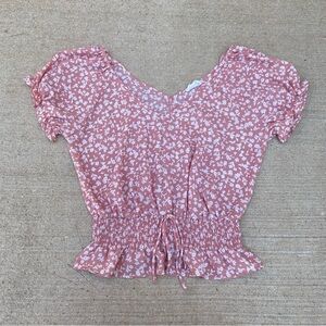 Floral Pink Short Sleeve Blouse Small